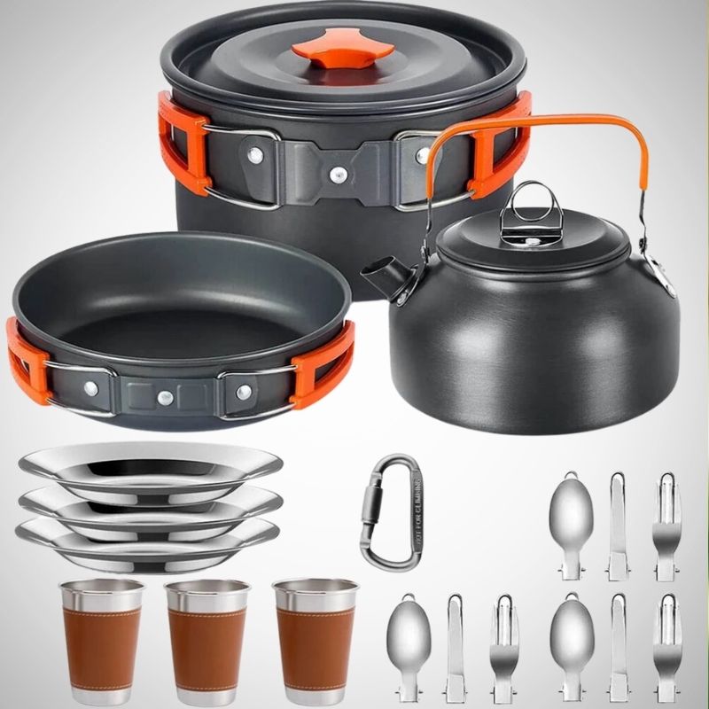 Kit casserole camping Familiale pour 3, couvert & ustensile