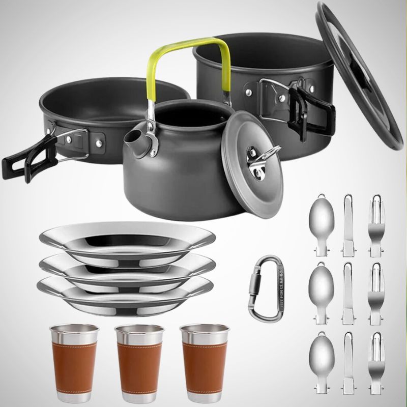 Kit casserole camping Familiale pour 3, couvert & ustensile