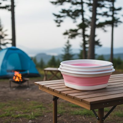 bassine pliable sur table camping