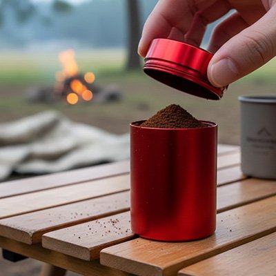 boite à café rouge bivouac