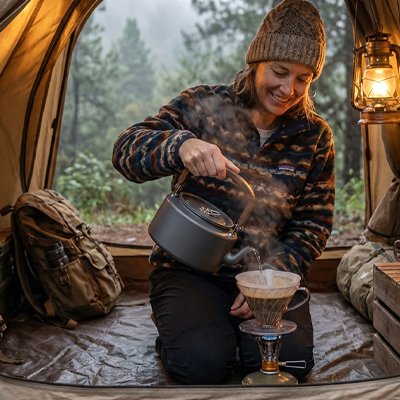 bouilloire camping en tente 