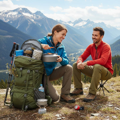 couple utilise bouilloire camping 
