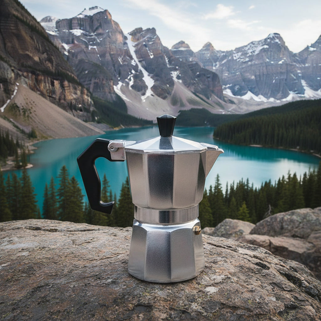 cafetière italienne inox en montagne