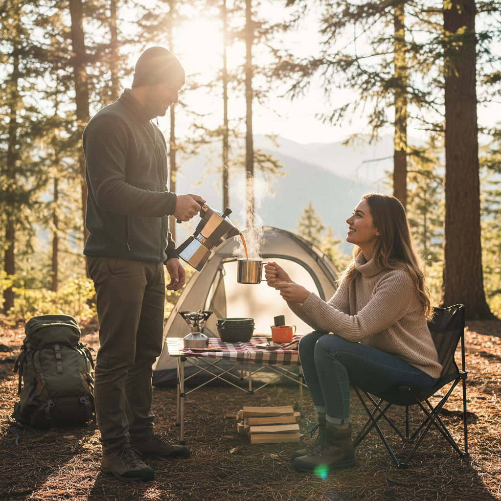 Cafetière italienne induction en camping 