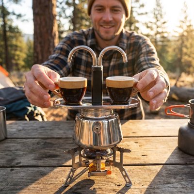 cafetière italienne inox bushcraft, bivouac 