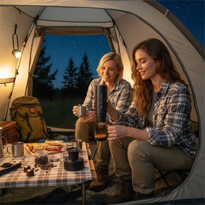 cafetiere portable​ camping-car voyage exterieur
