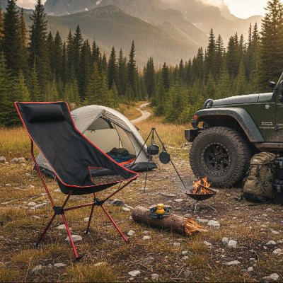 chaise camping rouge bivouac