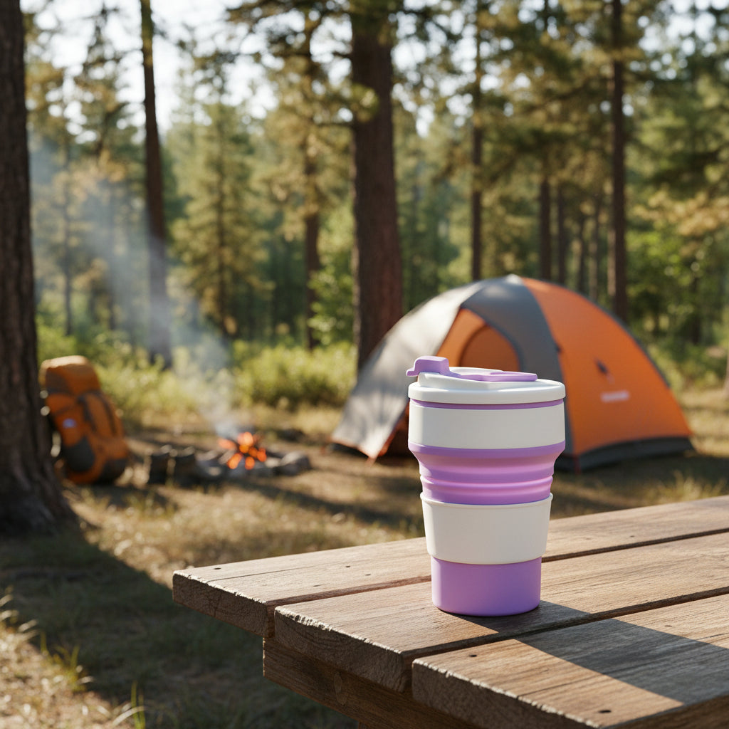 gobelet pliable camping mauve