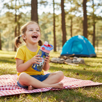 gourde enfant 480ml licorne petite fille heureuse en pique nique