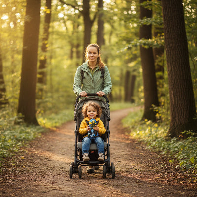 gourde enfant mère promène son fils dans un parc