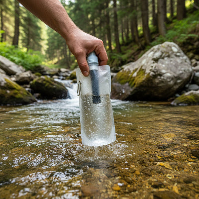gourde filtrante en milieu naturel 