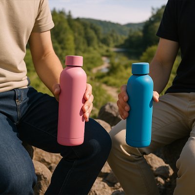 gourde isotherme rose et bleu 