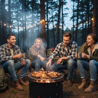 Grille barbecue ronde​ pique-nique nocturne