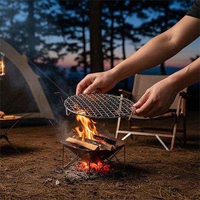 Grille ronde barbecue camping sauvage 