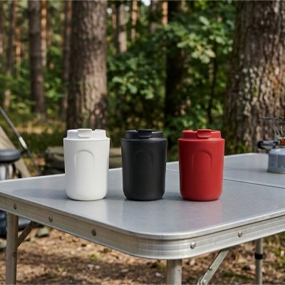 Mug isotherme blanc noir rouge 