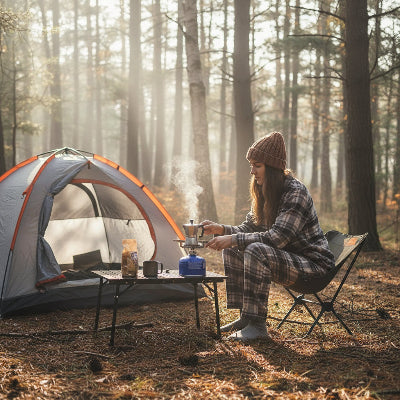 rechaud gaz en camping bivouac en foret 