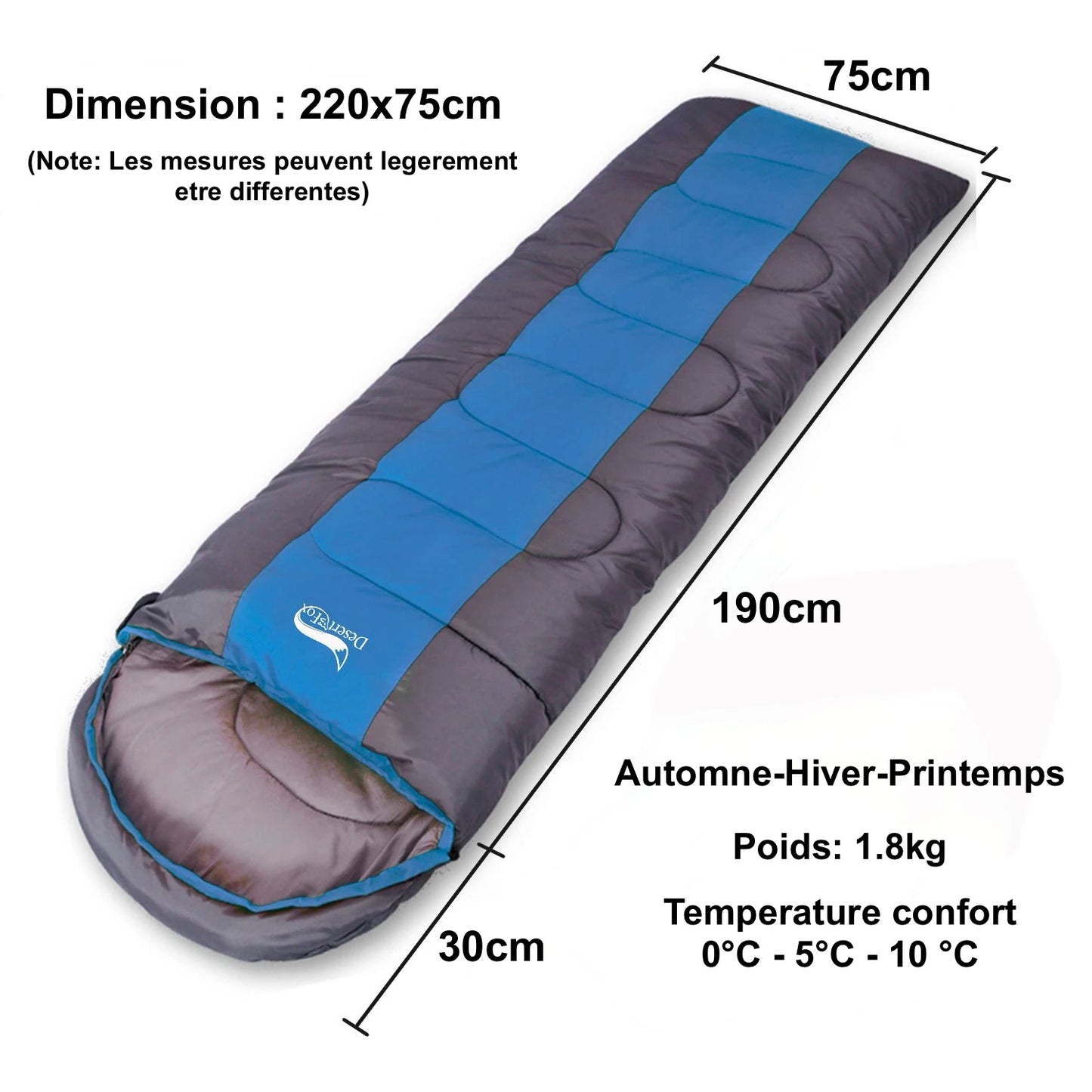 Sac de Couchage Camping Autonme-Printemps-Hiver | DFOX 345™ 1.8 KG