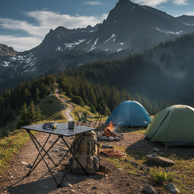 table de camping en montagne