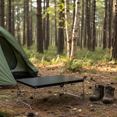 table de camping pliable noir en foret