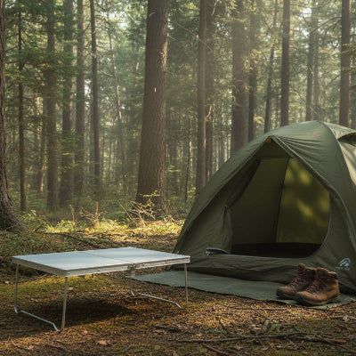 table camping silver en foret