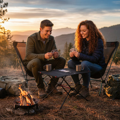 jouer au carte sur la table pliante camping 